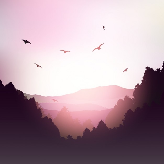 Vecteur gratuit paysage de montagne dans les tons rose