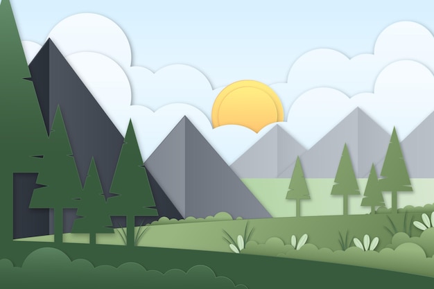 Vecteur gratuit paysage de montagne de style papier
