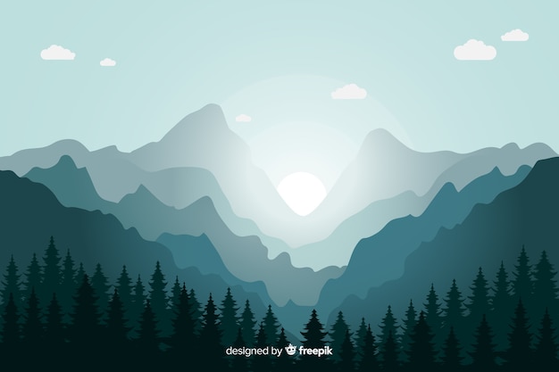 Vecteur gratuit paysage de montagnes bleues sunrise