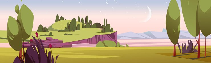 Vecteur gratuit paysage nature dessin animé tôt le matin en mer