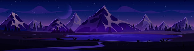 Paysage Nocturne Des Montagnes Avec Un Lac