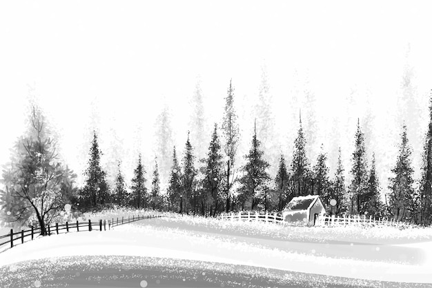 Vecteur gratuit paysage de noël d'hiver avec arbre forestier recouvert de fond de carte de vacances de neige