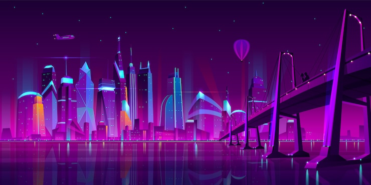 Vecteur gratuit paysage de nuit du vecteur de dessin animé ville moderne.