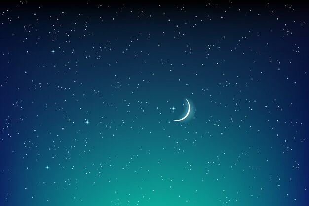 Paysage De Nuit Etoilee Sombre Avec Les Etoiles Et Le Vecteur De La Lune Vecteur Premium