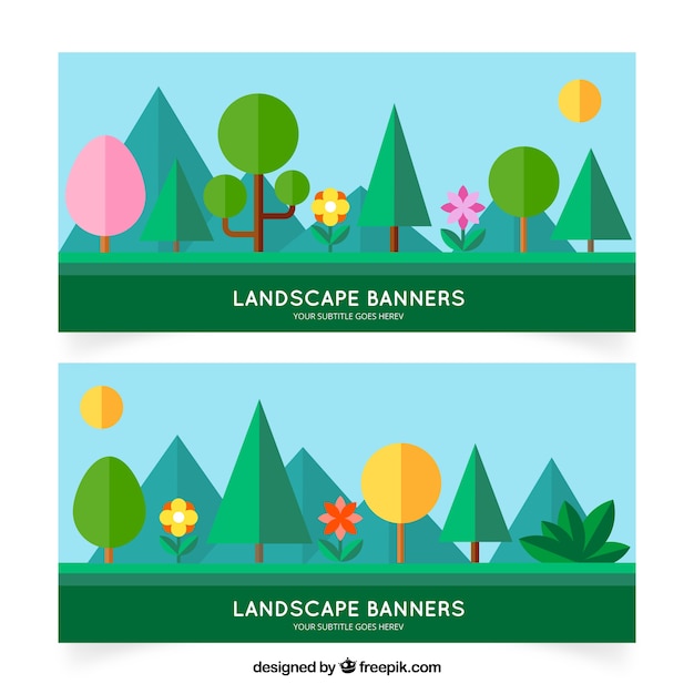 Vecteur gratuit paysage plat avec des arbres et des fleurs