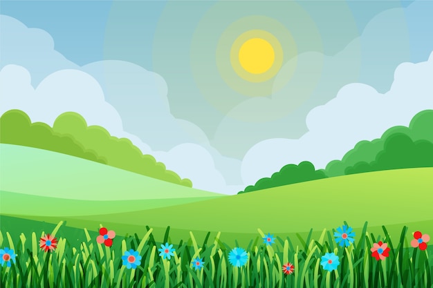 Vecteur gratuit paysage de printemps design plat