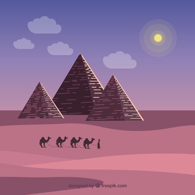 Paysage De Pyramide Avec Caravane La Nuit