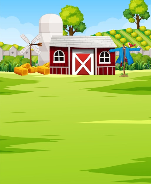 Vecteur gratuit paysage de scène de ferme avec grange