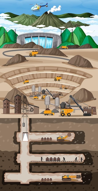 Vecteur gratuit paysage souterrain de l'extraction du charbon