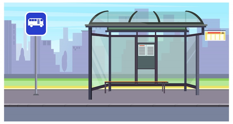 Vecteur gratuit paysage urbain avec arrêt de bus vide et illustration de signe