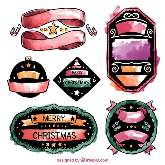 Vecteur gratuit peint à la main badges de noël