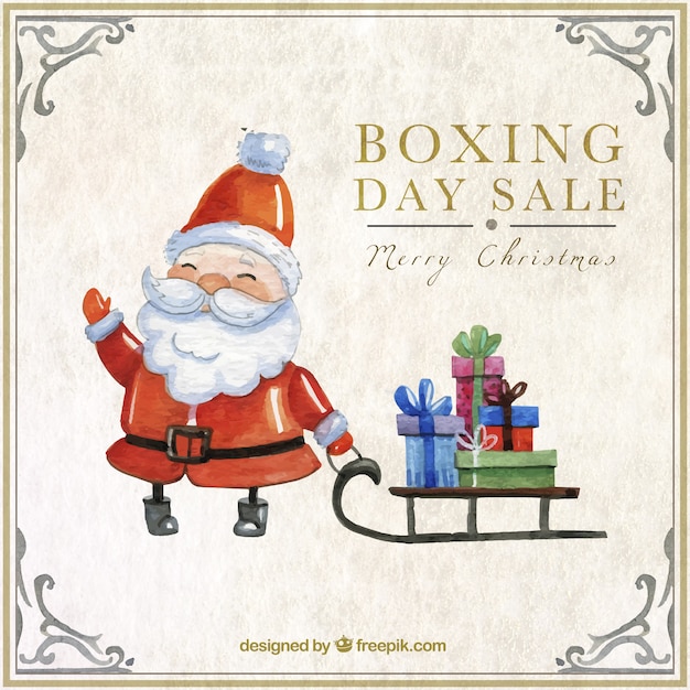 Vecteur gratuit peinte à la main père noël boxing day vente