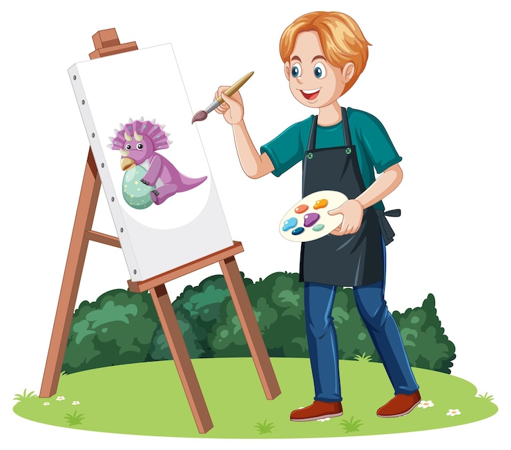 Vecteur gratuit peinture de dinosaure d'homme au jardin