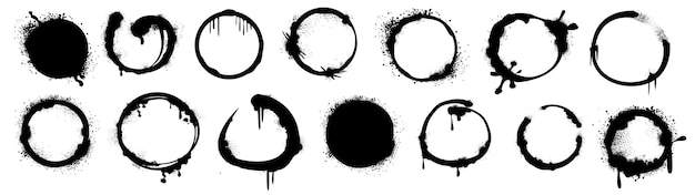 Vecteur gratuit peinture à la pulvérisation des cercles noirs avec des gouttes de taches et des éclaboussures d'encre avec effet graffiti