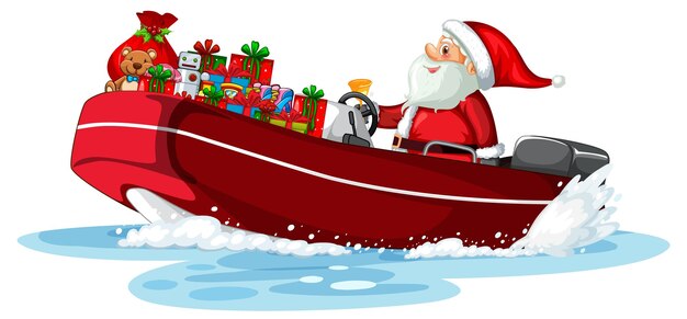 Père Noël sur le bateau avec ses cadeaux