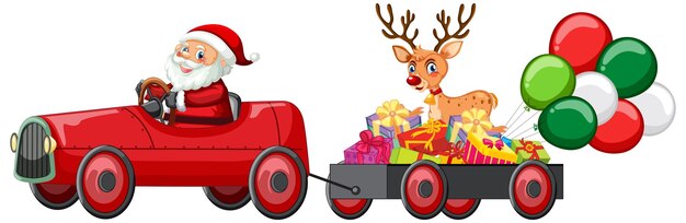Père Noël conduisant sa voiture pour livrer des cadeaux de Noël