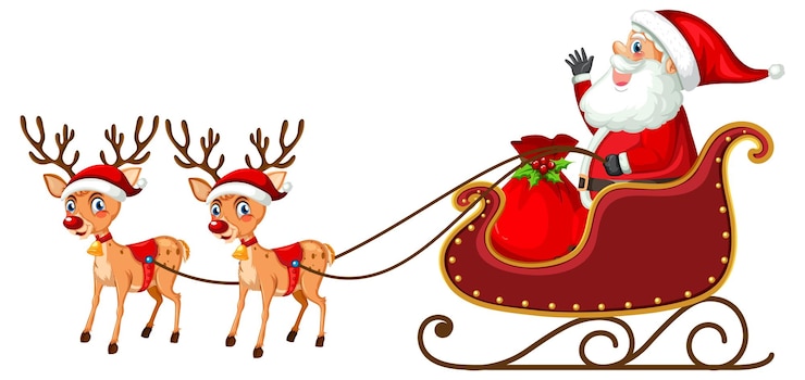 Vecteur gratuit le père noël sur un traîneau avec des rennes