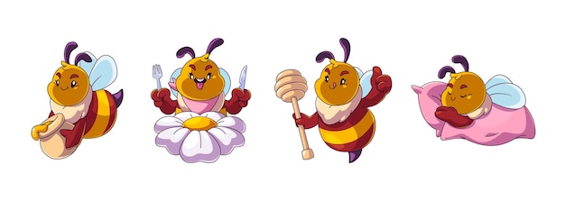 Vecteur gratuit un personnage d'abeille mignon et drôle avec du miel.