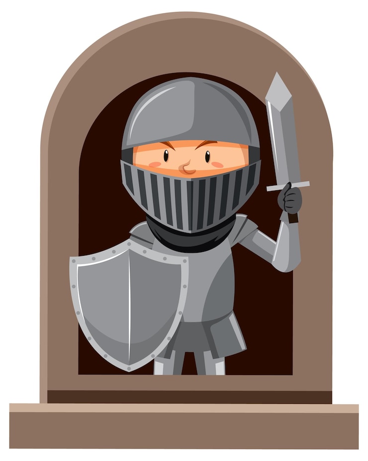 Vecteur gratuit personnage de chevalier fantastique près de la fenêtre sur fond blanc