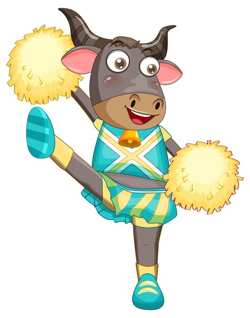 Personnage de dessin animé de buffle pom-pom girl