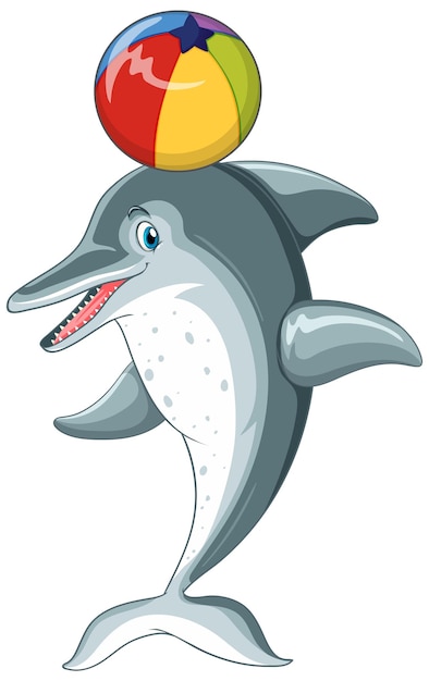 Vecteur gratuit personnage de dessin animé de dauphin avec ballon de plage coloré