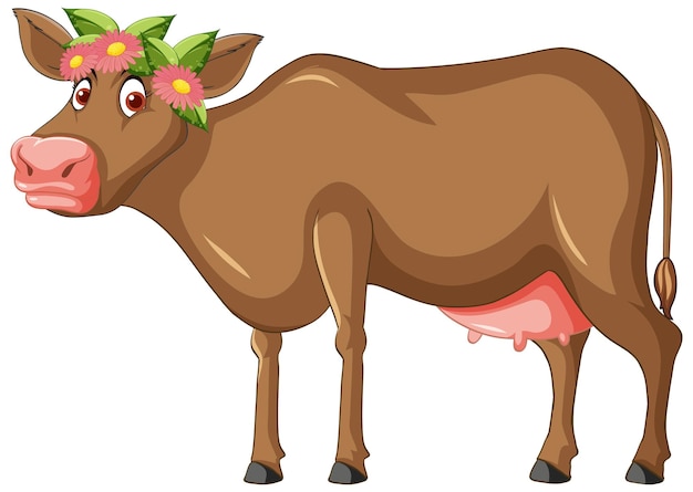 Personnage de dessin animé debout de vache à lait brune