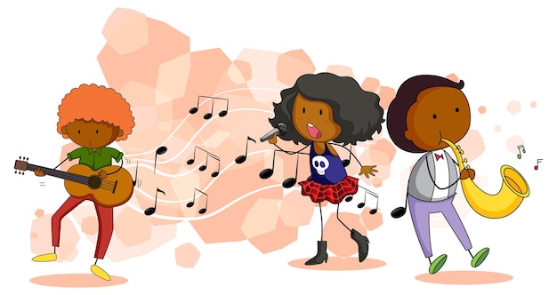 Doodle Enfants Avec Instrument De Musique Et Mélodie