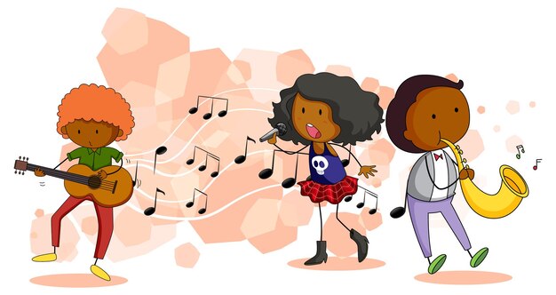 Personnage de dessin animé de Doodle du chanteur et musicien avec des symboles de mélodie musicale