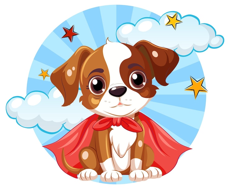 Vecteur gratuit le personnage de dessin animé du super-héros chien mignon