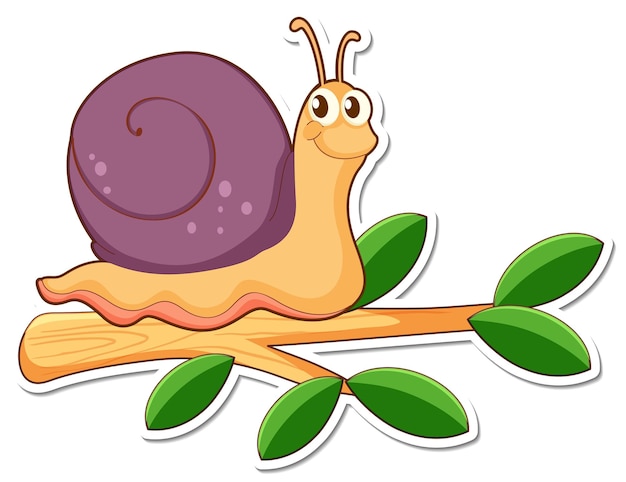 Vecteur gratuit personnage de dessin animé d'escargot mignon sur un autocollant de branche