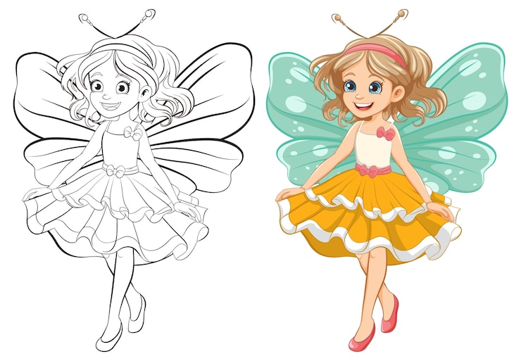 Vecteur gratuit personnage de dessin animé de fées fantastiques en tenue de princesse