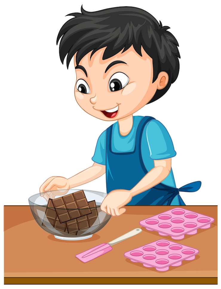 Vecteur gratuit personnage de dessin animé d'un garçon avec des équipements de cuisson