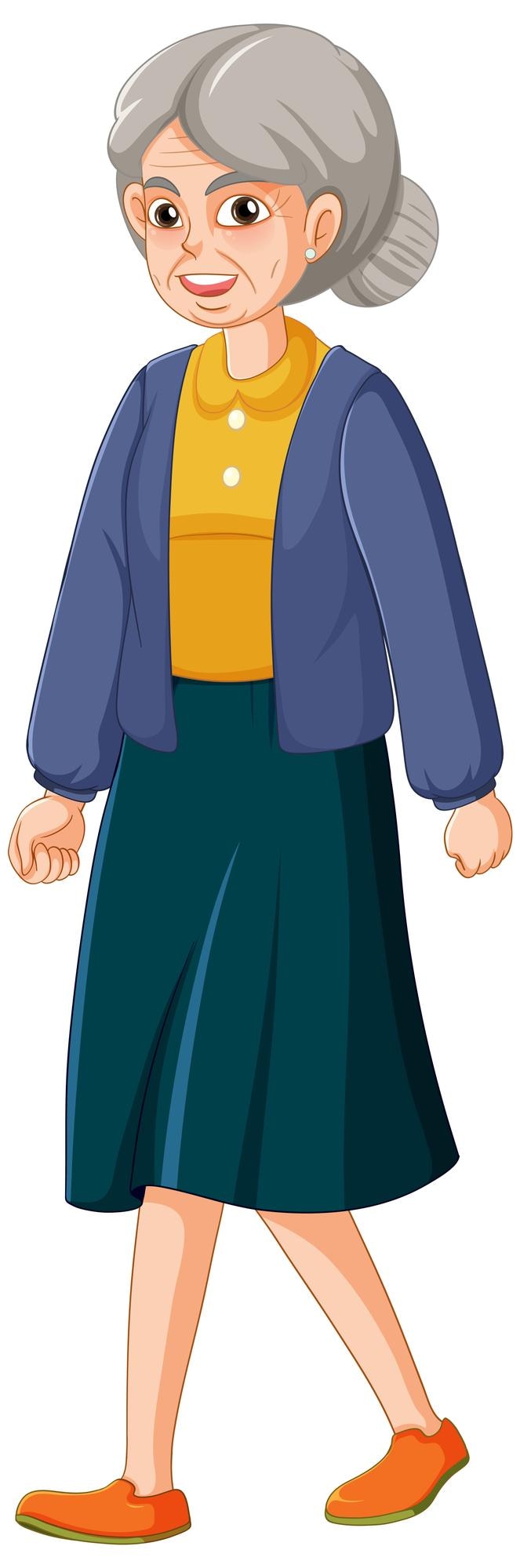 Vecteur gratuit personnage de dessin animé de grand-mère marchant