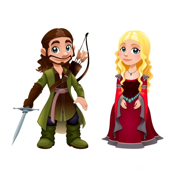 Personnage De Dessin Animé Isolé Couple Medieval Knight Et La Princesse Vector