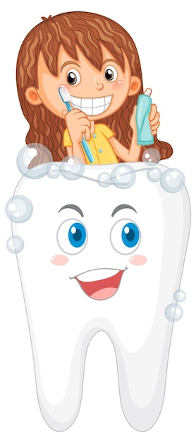 Vecteur gratuit personnage de dessin animé de jolie fille se brosser les dents
