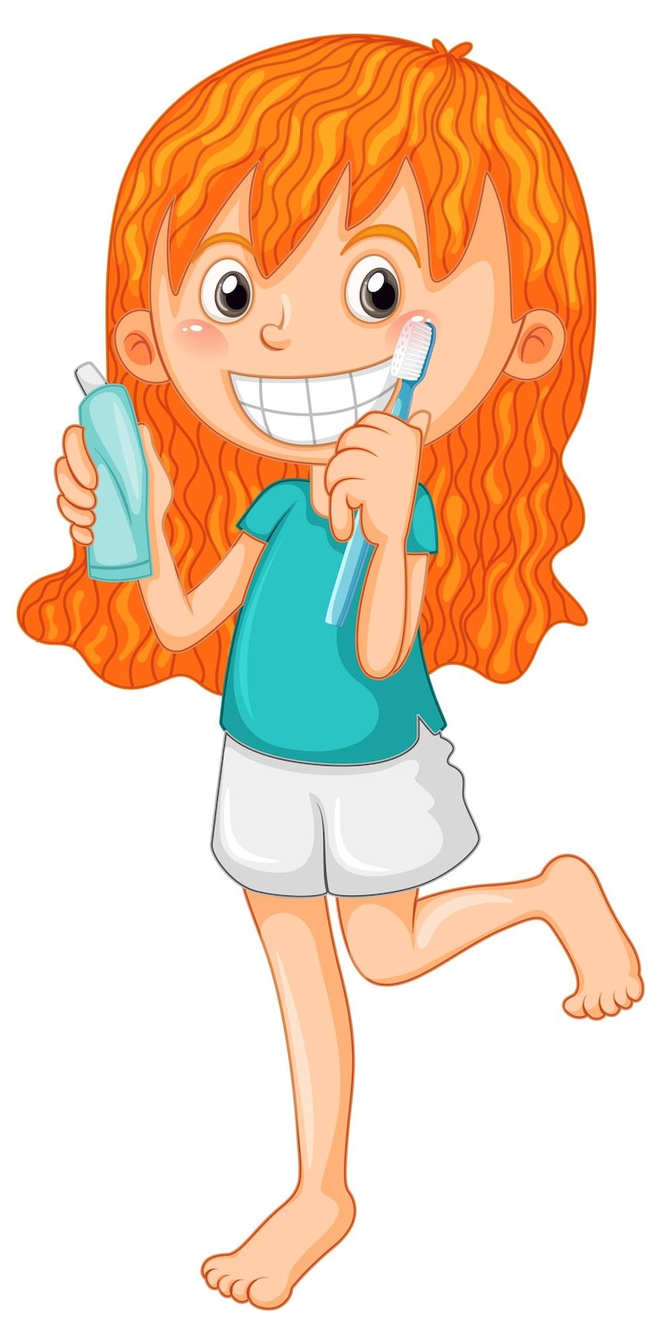 Vecteur gratuit personnage de dessin animé de jolie fille se brosser les dents