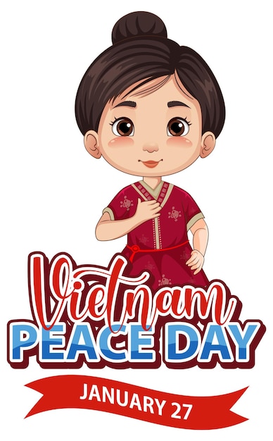 Vecteur gratuit personnage de dessin animé de jolie fille vietnamienne asiatique le jour de la paix