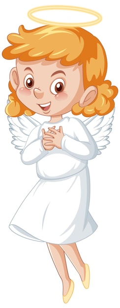 Vecteur gratuit personnage de dessin animé mignon ange en robe blanche sur fond blanc