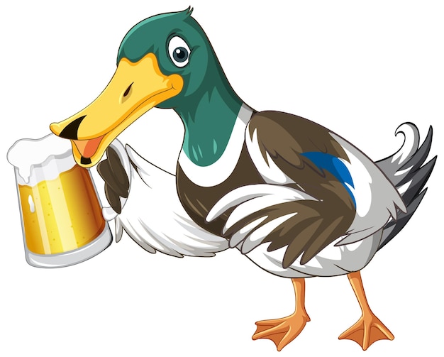 Personnage De Dessin Animé Mignon De Canard Tenant Une Chope De Bière