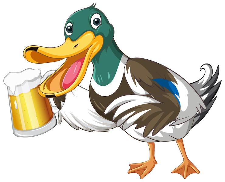Vecteur gratuit personnage de dessin animé mignon de canard tenant une chope de bière