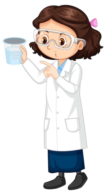 Vecteur gratuit personnage de dessin animé mignon fille portant une blouse de laboratoire scientifique