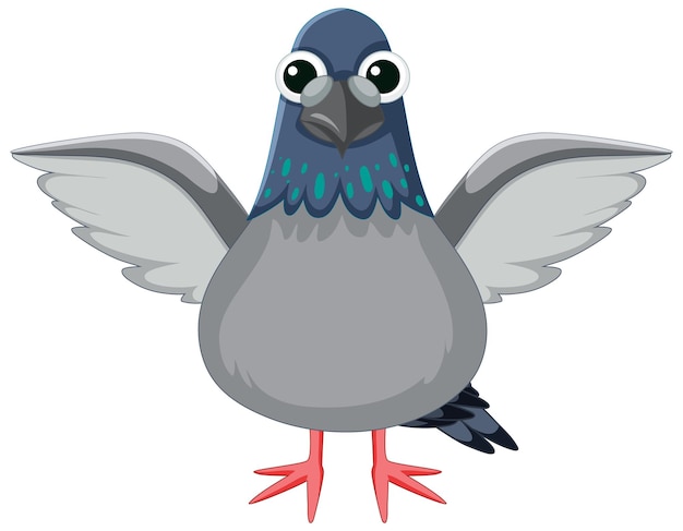 Vecteur gratuit personnage de dessin animé mignon de pigeon déployant les ailes