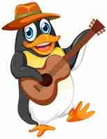 Vecteur gratuit personnage de dessin animé mignon pingouin jouant de la guitare