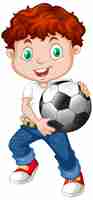 Vecteur gratuit personnage de dessin animé mignon youngboy tenant le football