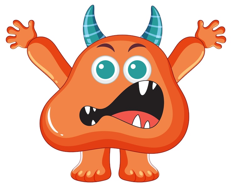 Vecteur gratuit personnage de dessin animé de monstres extraterrestres orange terrifiés avec des cornes