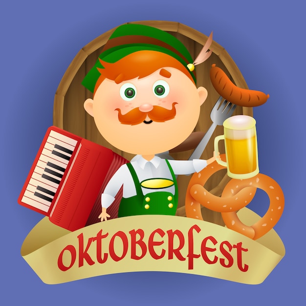 Personnage de dessin animé Oktoberfest en costume traditionnel