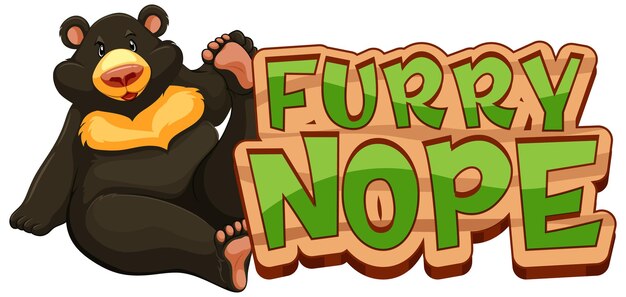 Vecteur gratuit personnage de dessin animé d'ours noir avec bannière de police furry nope isolée