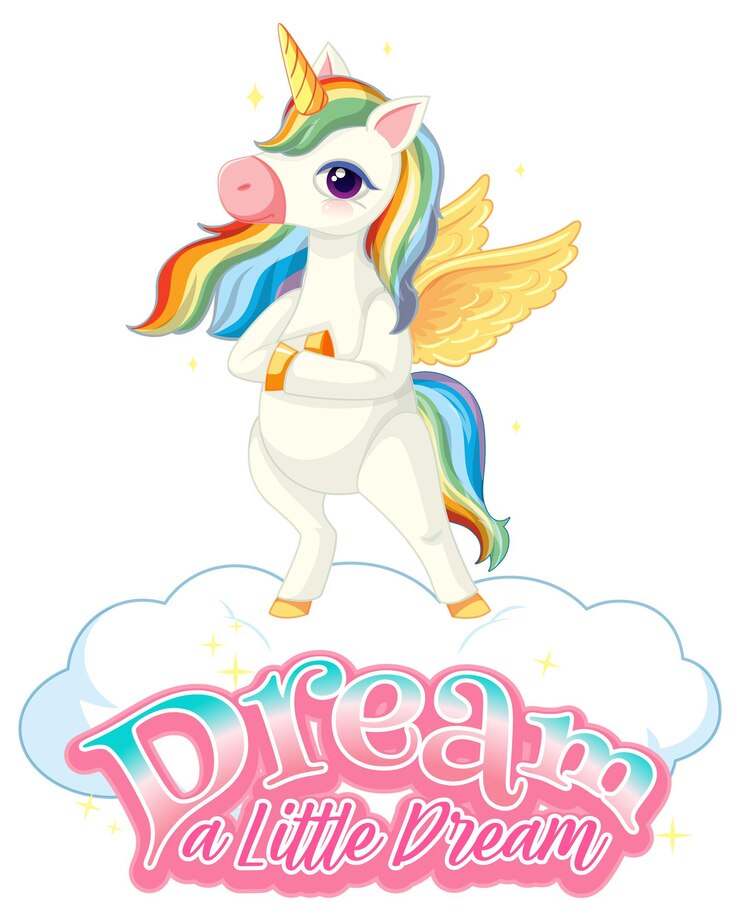 Vecteur gratuit personnage de dessin animé pegasus avec dream une petite bannière de police de rêve