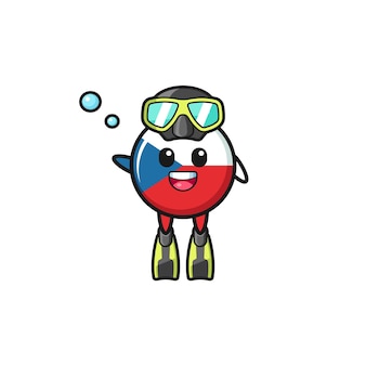 Le personnage de dessin animé de plongeur insigne drapeau république tchèque