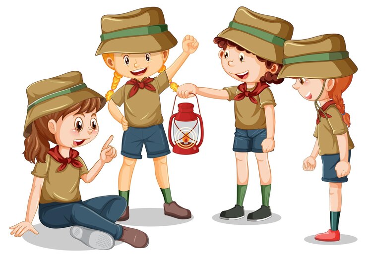 Vecteur gratuit personnage de dessin animé de quatre enfants scouts